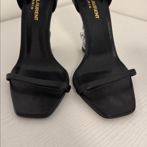Saint Laurent Opyum YSL Logo Black Leather Silver High Heel Sandal EU 38 US 8 - Picture 3 of 10
